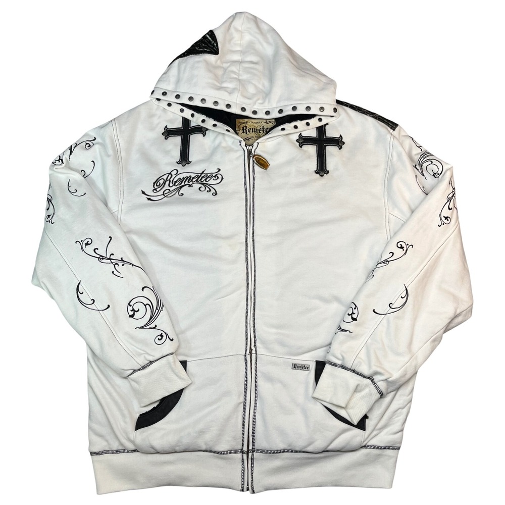 Remetee Los Angeles Mens XXXL Zip Up Hoodie White Faux Fur Lined By affliction